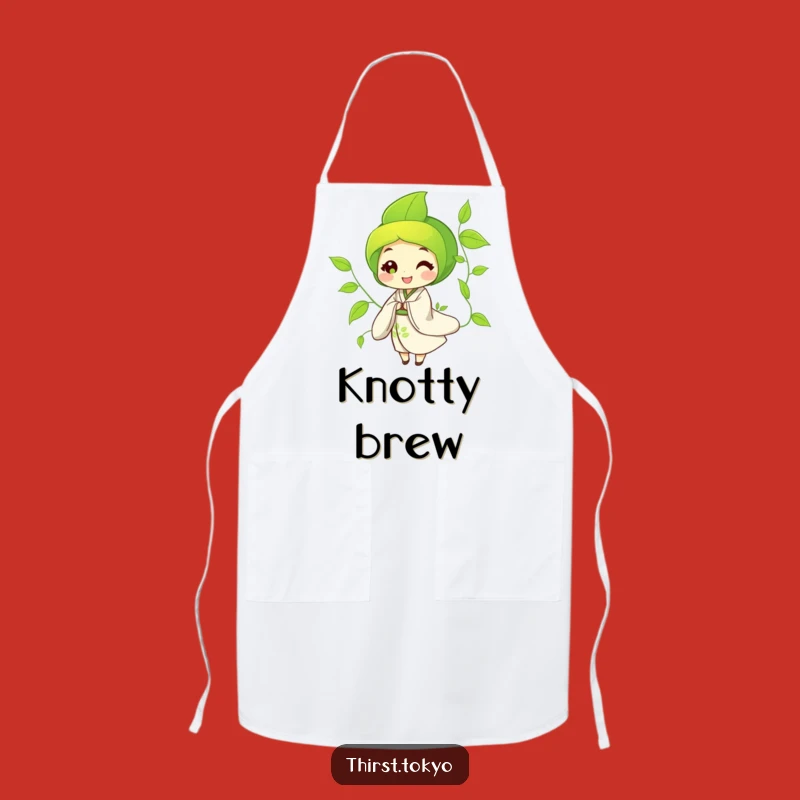 Funny Green Tea Kimono Apron - Chef Leaf Character, Kitchen Fun & Protection