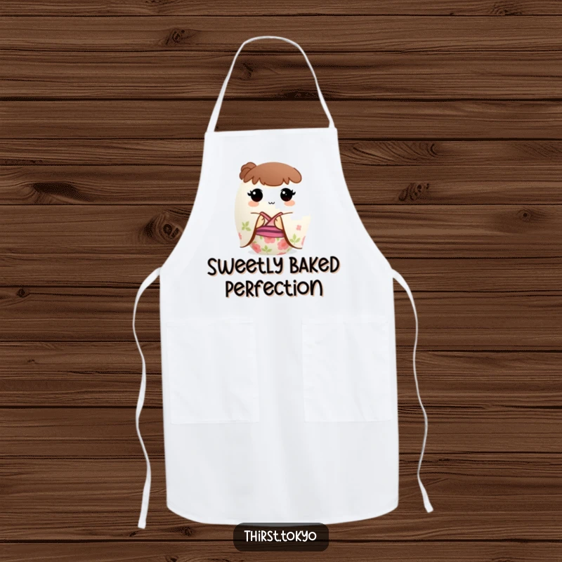 Funny Mochi Kimono Apron: A round mochi ball wearing a floral kimono, a humorous and practical kitchen accessory.