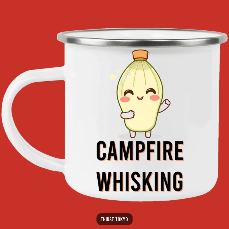 Funny Matcha Whisk Camping Mug: Smiling Stirrer Outdoor Cup Gift