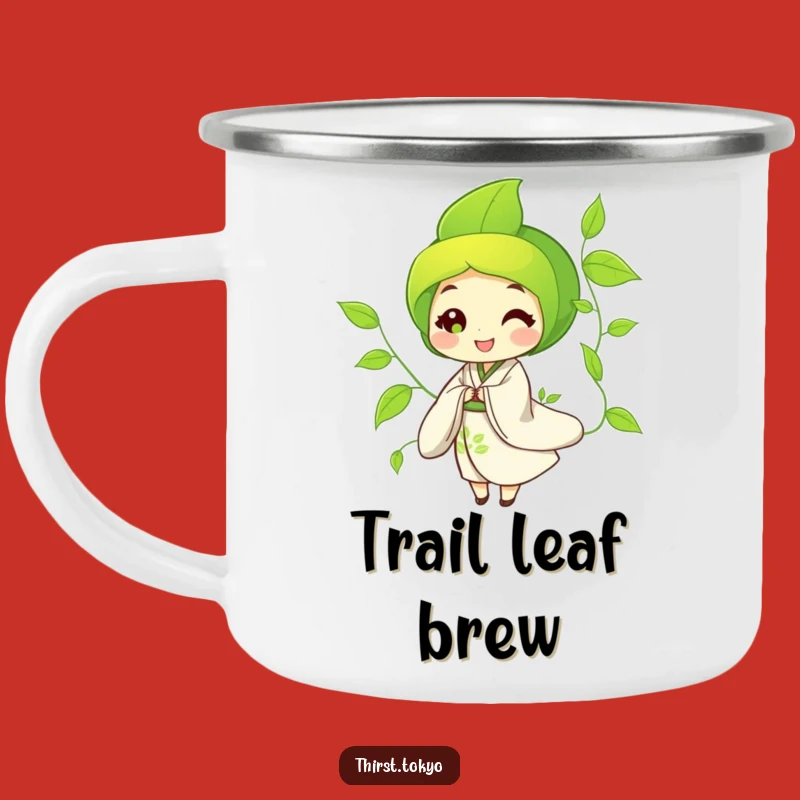 Funny Green Tea Kimono Camping Mug - Durable Leaf Character, Outdoor Fun
