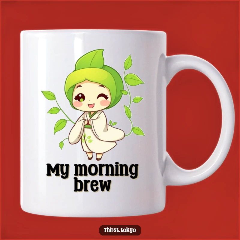 Funny Green Tea Kimono Mug - Serene Leaf Character, Perfect Relaxing Gift