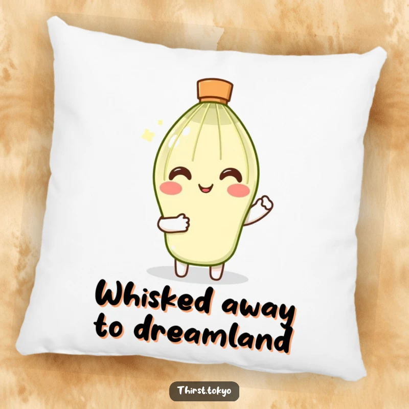 Funny Matcha Whisk Pillow: Smiling character with tiny sleeves gently stirring, a soft and humorous decorative cushion.