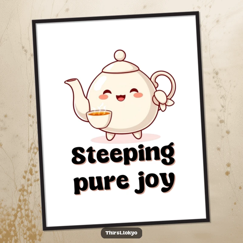 Funny Teapot Sleeve Digital Art: Cheerful teapot character pouring imaginary tea, a high-resolution humorous illustration.