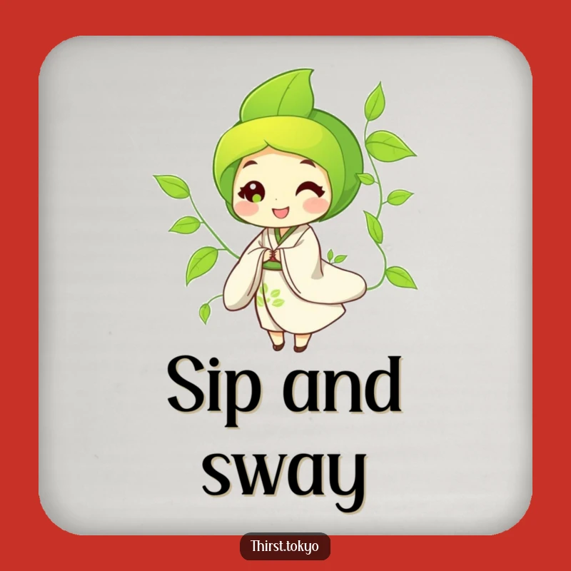 Funny Green Tea Kimono Coasters - Set of Leaf Character, Protect Surfaces