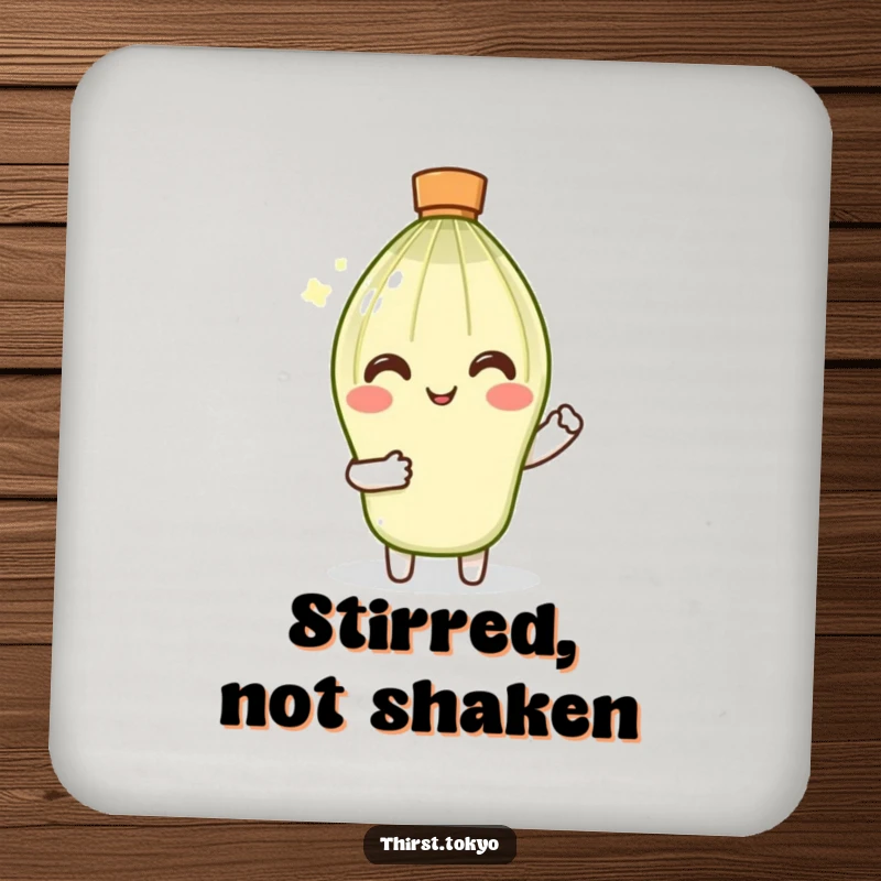 Funny Matcha Whisk Coaster: Smiling character with tiny sleeves gently stirring, a humorous and protective drink mat.