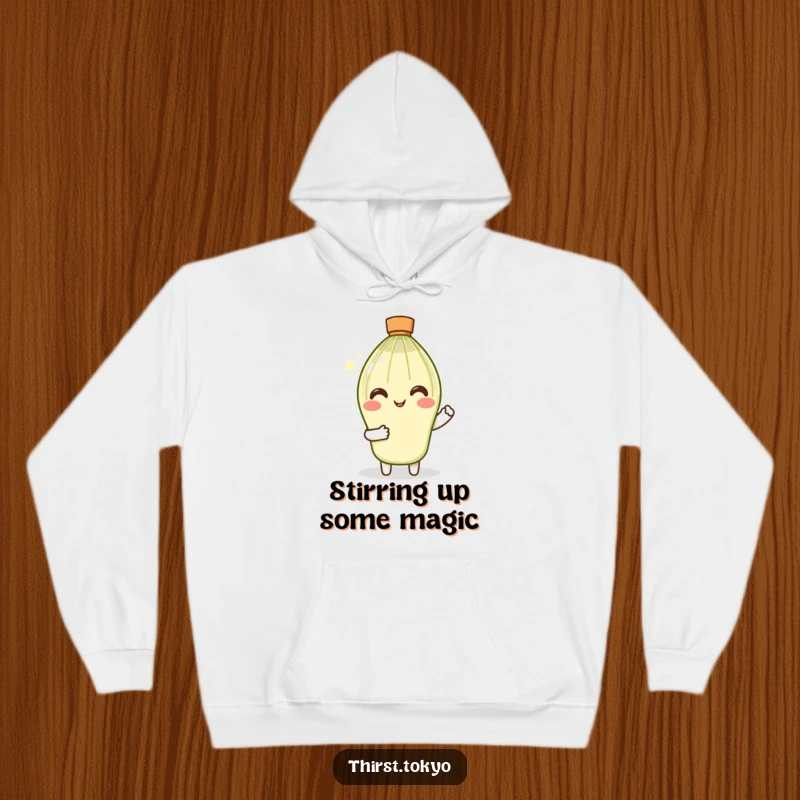 Funny Matcha Whisk Hoodie: Smiling whisk character in tiny sleeves gently stirring, a cozy and humorous apparel.