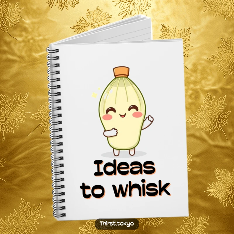 Funny Matcha Whisk Notebook: Smiling character with tiny sleeves gently stirring, a humorous journal for notes.