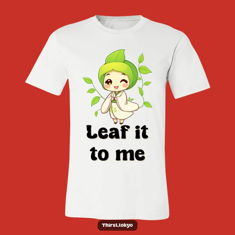 Funny Green Tea Kimono T-Shirt - Happy Leaf Character, Cool Casual Wear