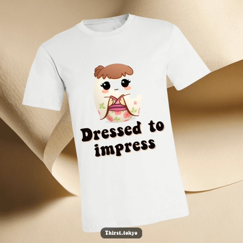 Funny Mochi Kimono T-Shirt: A small, round mochi ball elegantly dressed in a beautiful floral kimono.