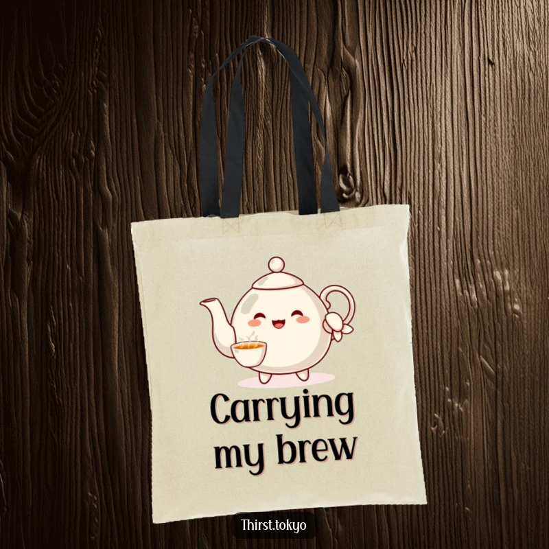 Funny Teapot Sleeve Tote Bag: Cheerful teapot character pouring imaginary tea, a humorous and practical tote.