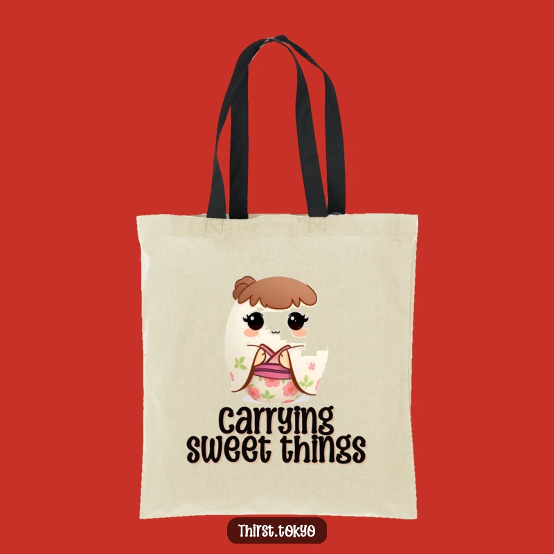 Funny Mochi Kimono Tote Bag: Cute Round Carrier Gift